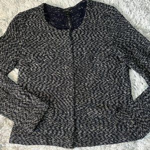 J. Crew Micro Tweed Jacket Blazer Navy Blue Full Zip Size XS Blue Stretch 17174